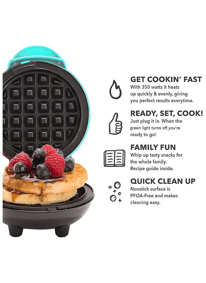 Mini Waffle Maker – Non-Stick, Pancake Maker, Power/Ready Indicator, Compact & Efficient, Sky Blue