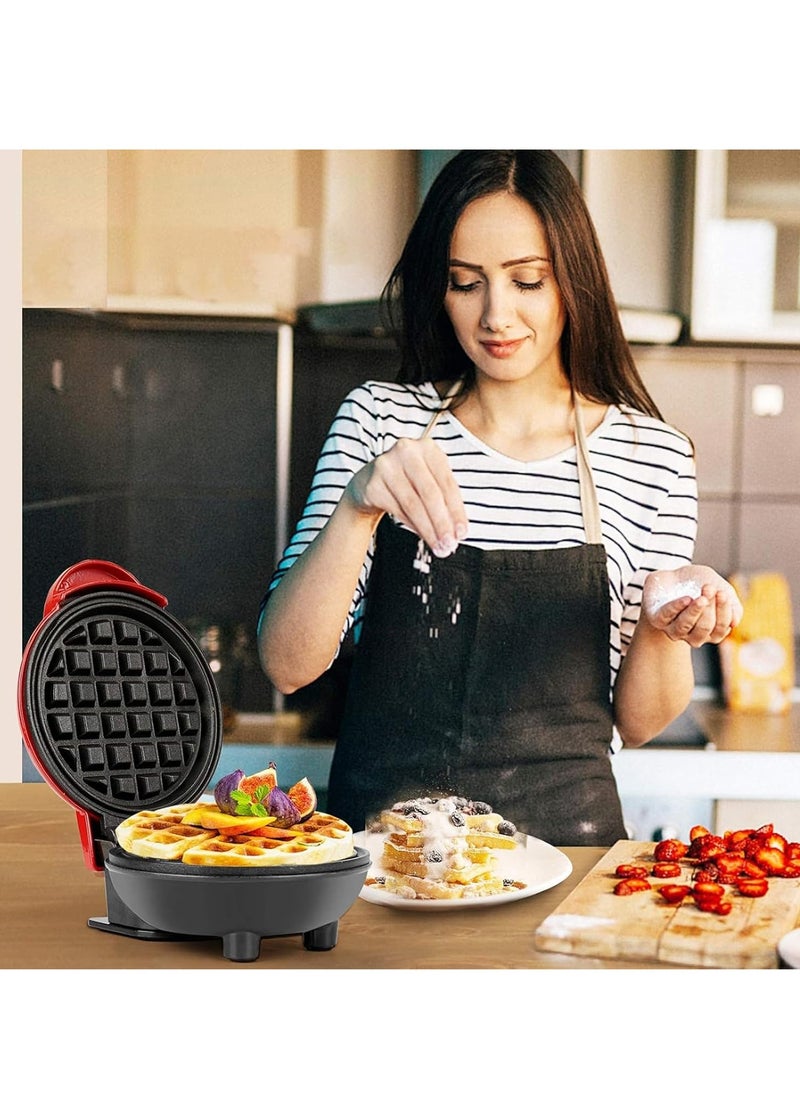 Mini Waffle Maker – Non-Stick, Pancake Maker, Power/Ready Indicator, Compact & Efficient, Red