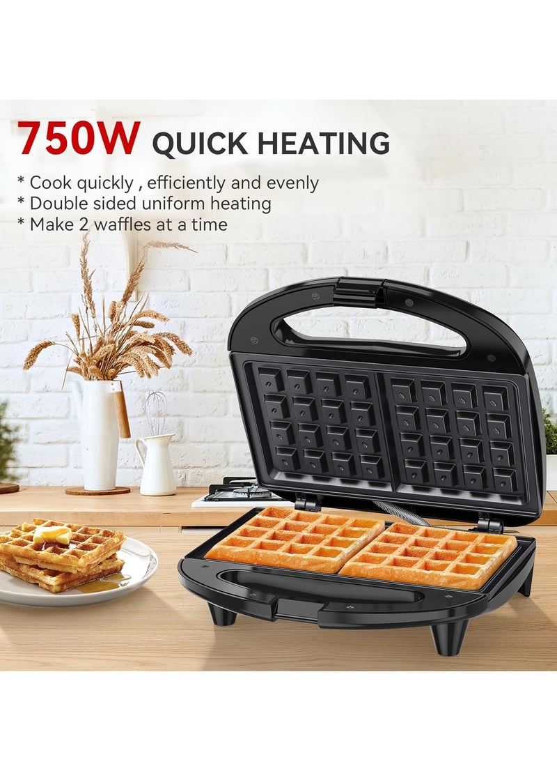 Snailar 2-Slice Waffle Maker – Belgian Waffle Iron, Non-Stick Plates, Indicator Lights, 750W Heating, PFOA Free