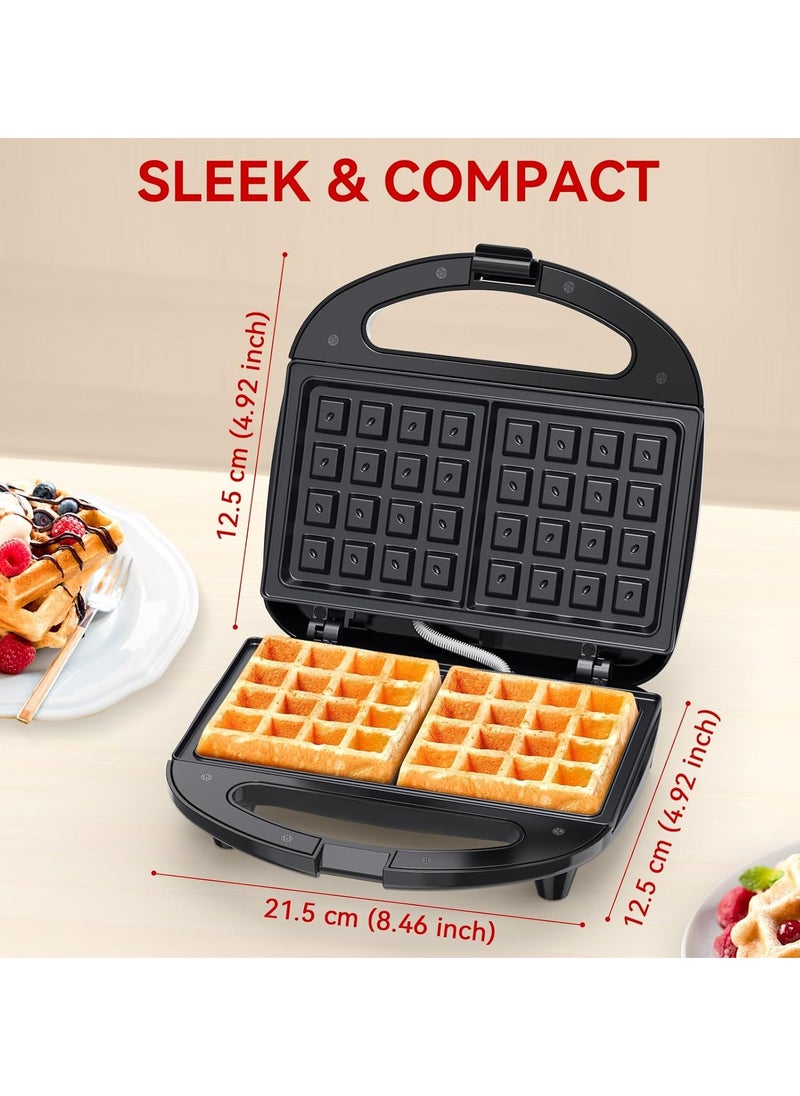 Snailar 2-Slice Waffle Maker – Belgian Waffle Iron, Non-Stick Plates, Indicator Lights, 750W Heating, PFOA Free