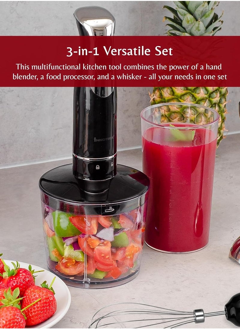 Kitchen Pro Hand Blender – 600W, 2-Speed, Chopping Bowl & Whisk for Easy Food Prep