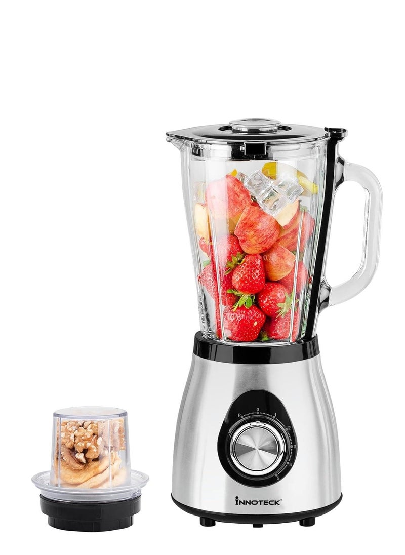 Kitchen Pro 1.5L Speed Blender – 500W, 5-Speed, Glass Jar, Bean Grinder & Spice Mill Attachment