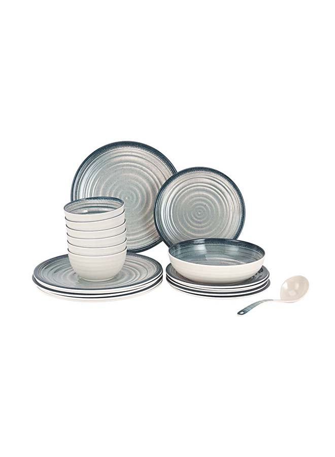 20-Piece Melamlne Dinner Set With 6X27Cm Dinner Plates, 6X22Cm Side Plates, 1X20Cm Serving Bowl, 6X13Cm Rice Bowls, 1X20Cm Ladle, Serves 6 For Everyday Use, Multicolor Multicolor 3kg