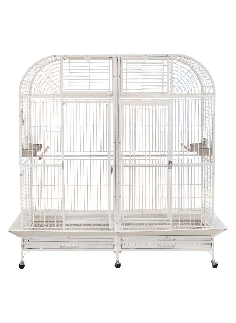 Extra large bird cage with Partition, Two fold-down platforms, Multiple access doors, and Feeding bowls, Indoor bird cage with Tray, Perches, and Idea for Medium to Large birds, 180 cm (White)