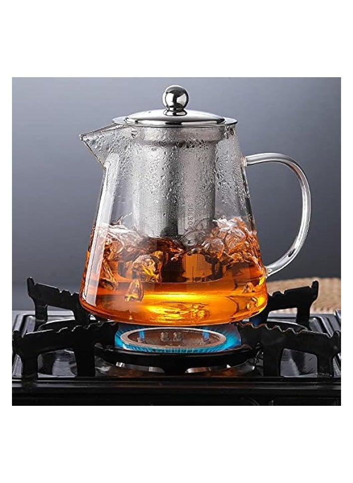 950ml Glass Teapot with Infuser, Borosilicate Glass Tea Kettle for Loose Leaf Tea, Transparent Teapot with Stainless Steel Removable Infuser