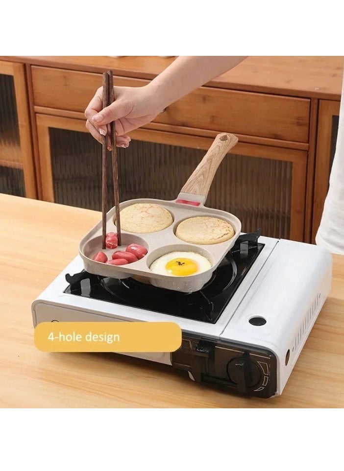 Cooking Pan, 4 Hole Omelet Pan With Lid, Durable And Safe Nonstick Egg Frying Pan, Easy To Clean Breakfast Cookware Pan With Heat Resistant Handle, (1pc, White)