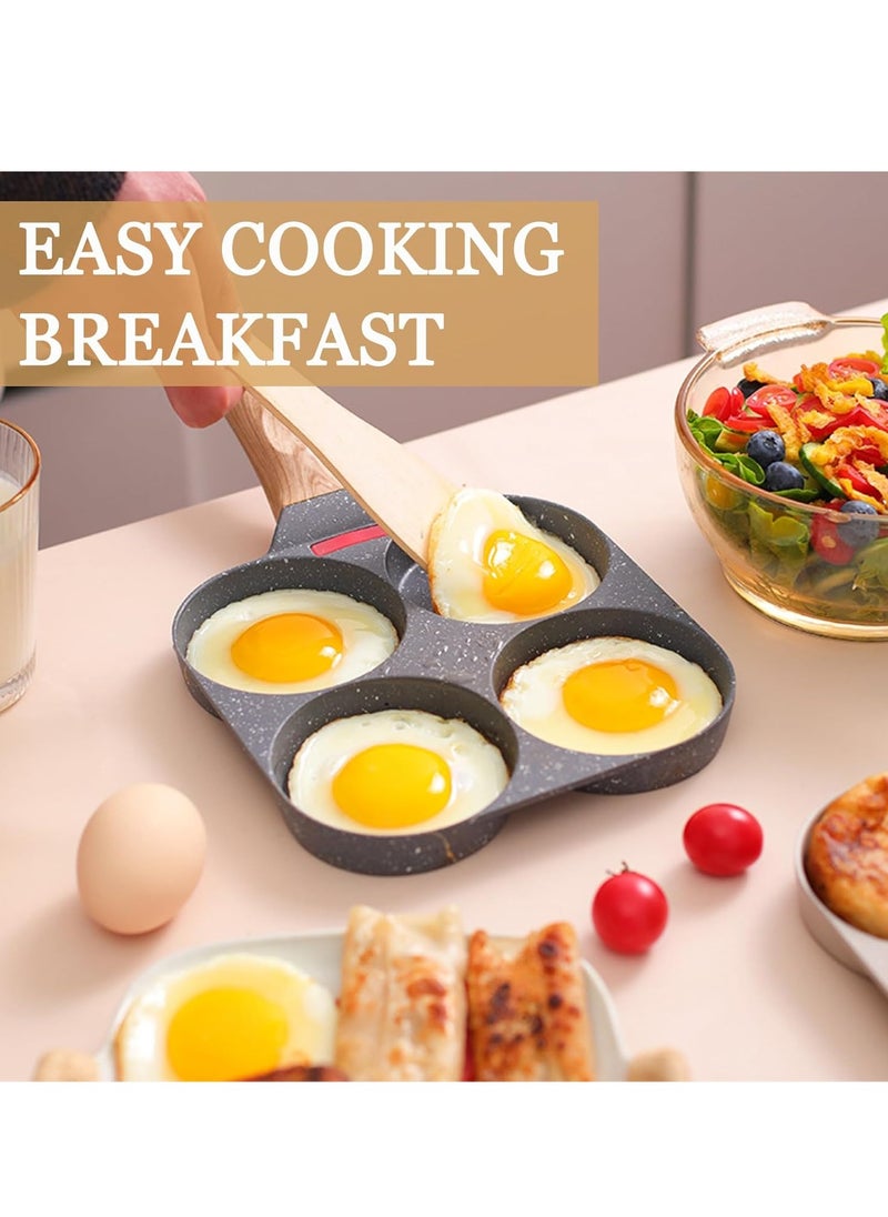 Cooking Pan, 4 Hole Omelet Pan With Lid, Durable And Safe Nonstick Egg Frying Pan, Easy To Clean Breakfast Cookware Pan With Heat Resistant Handle, (1pc, Black)