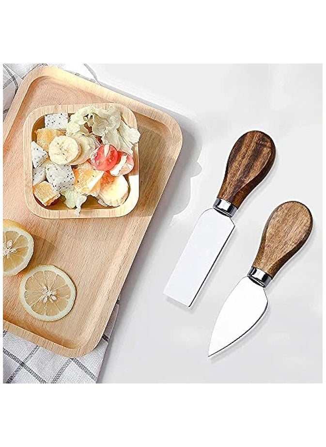 Cheese Knives with Wood Handle Stainless Steel Cheese Slicer Cheese Cutter Cheese Fork, 6-Piece Cheese Spreading Knife Sets for Charcuterie Boards, Cutlery Gift Set (6-wood handle cheese knives