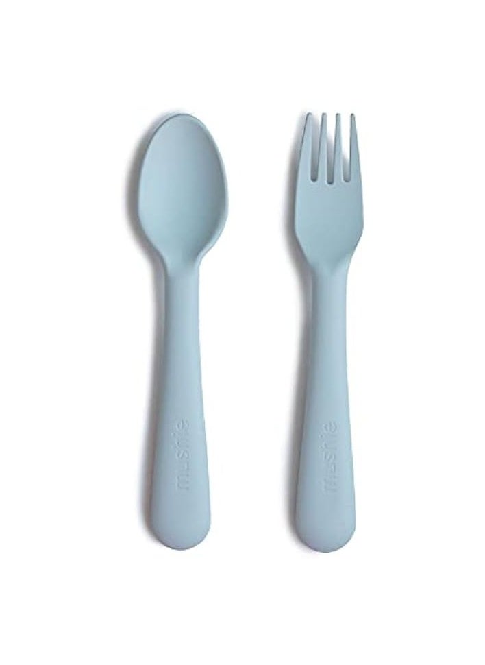 Kids Cutlery Set - BPA-Free Plastic Fork & Spoon, Dishwasher & Microwave Safe - Ideally Sized Cutlery Set for Kids' Meals, Daycare & Travel - Powder Blue