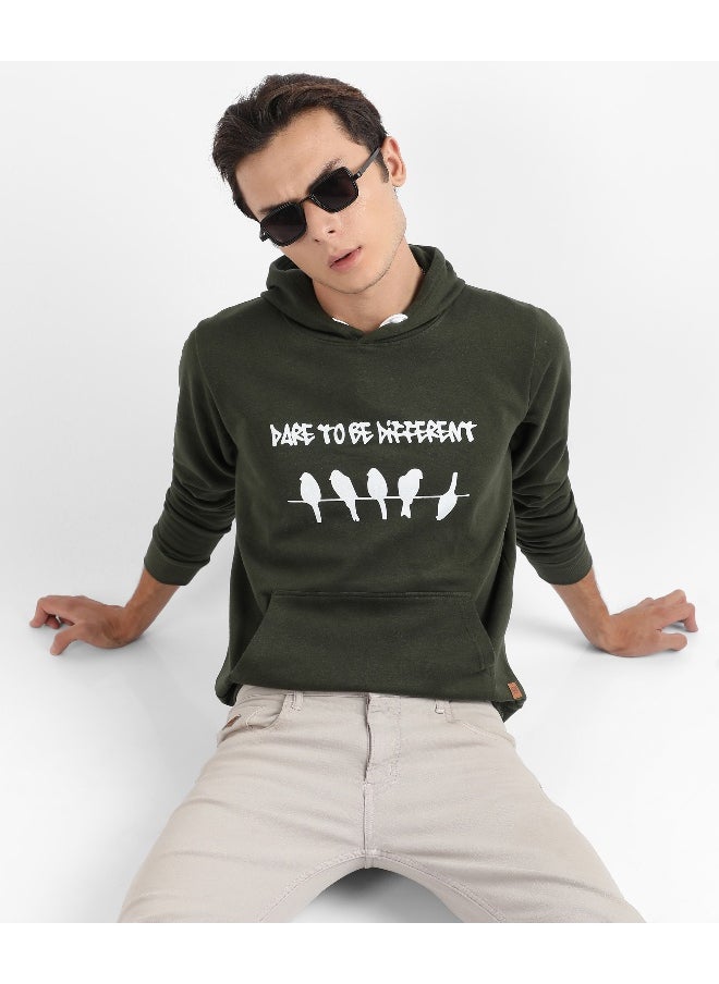 Men's Forest Green Dare To Be Different Hoodie With Kangaroo Pocket