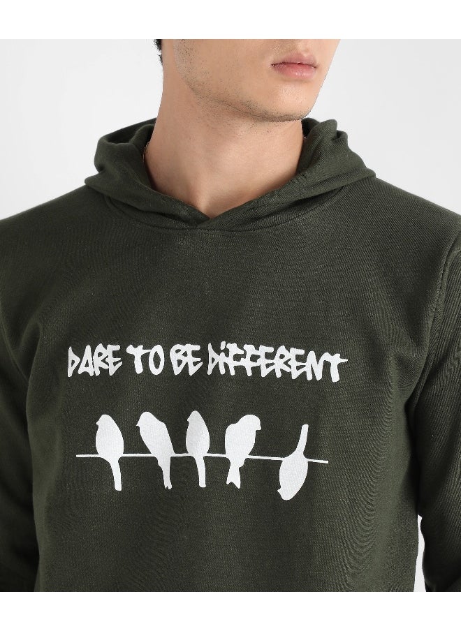 Men's Forest Green Dare To Be Different Hoodie With Kangaroo Pocket