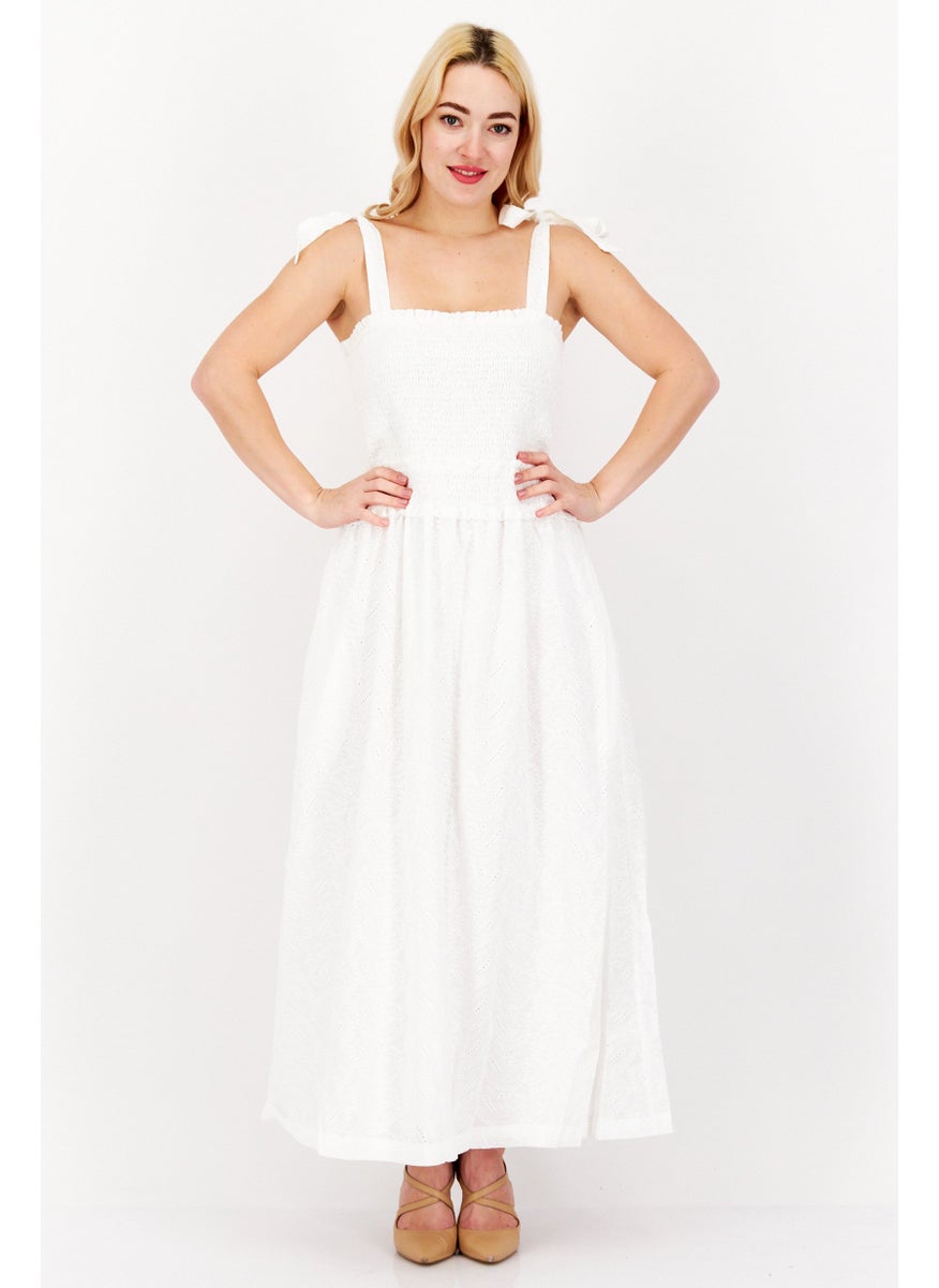 Women Textured Casual Maxi Dress, White