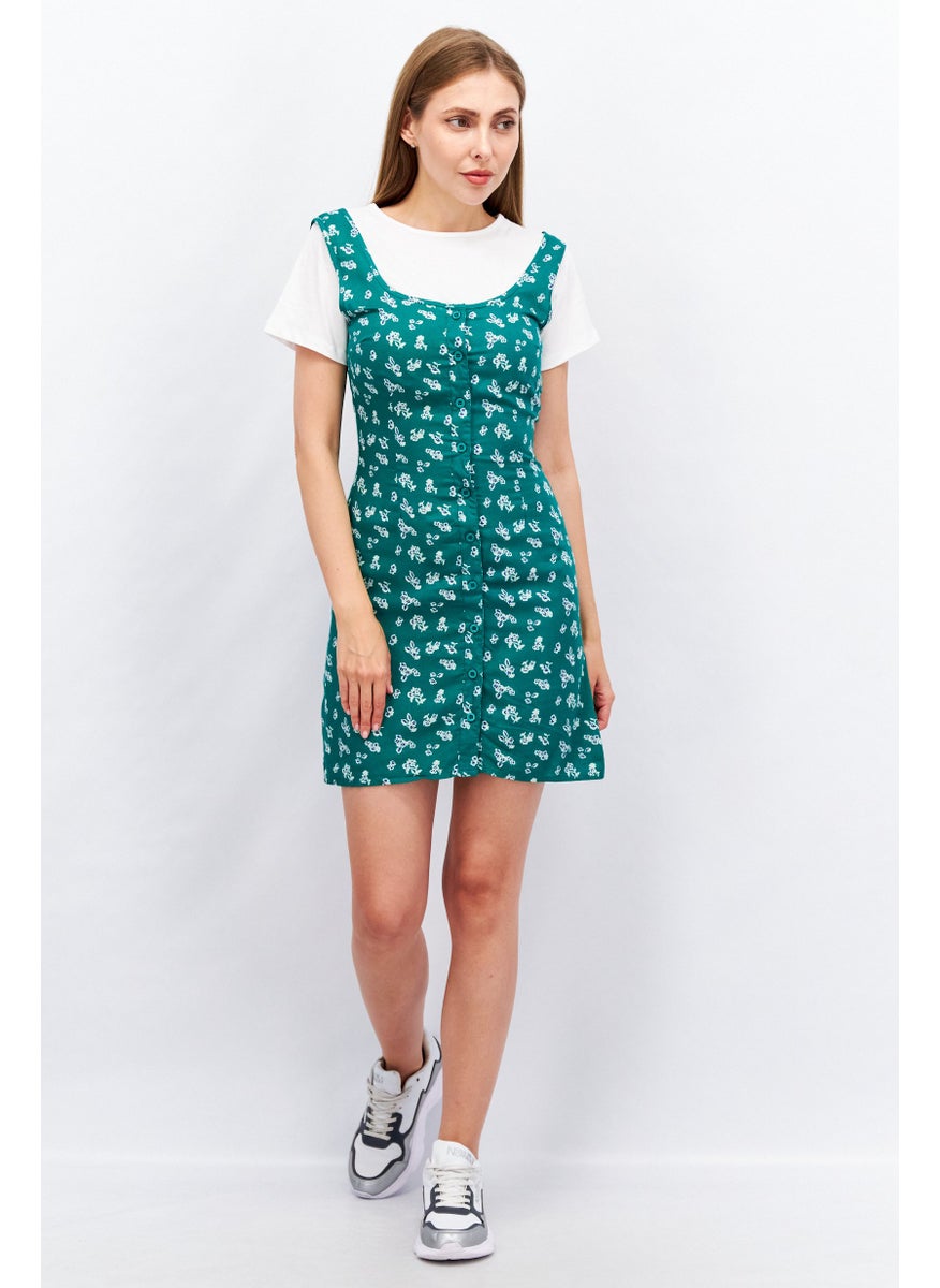 Women 2 Piece Mini Dress With T-Shirt, Multicolor