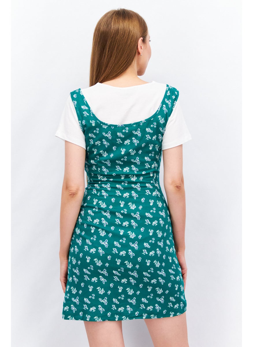 Women 2 Piece Mini Dress With T-Shirt, Multicolor