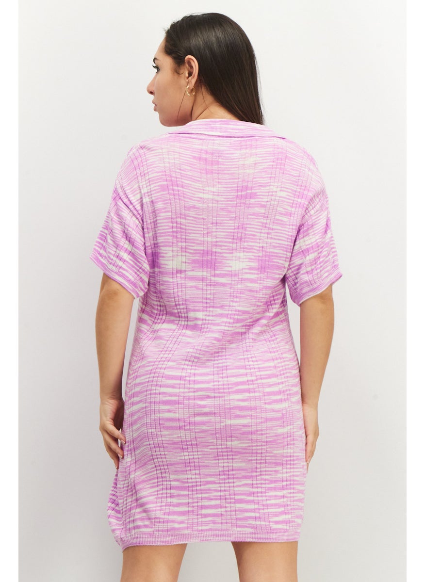 Women Textured Mini Dress, Pink