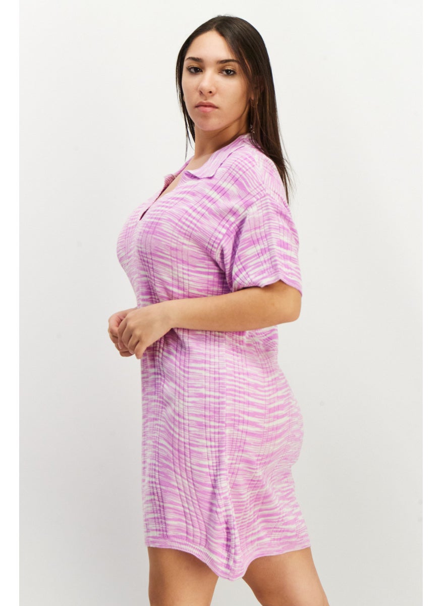 Women Textured Mini Dress, Pink