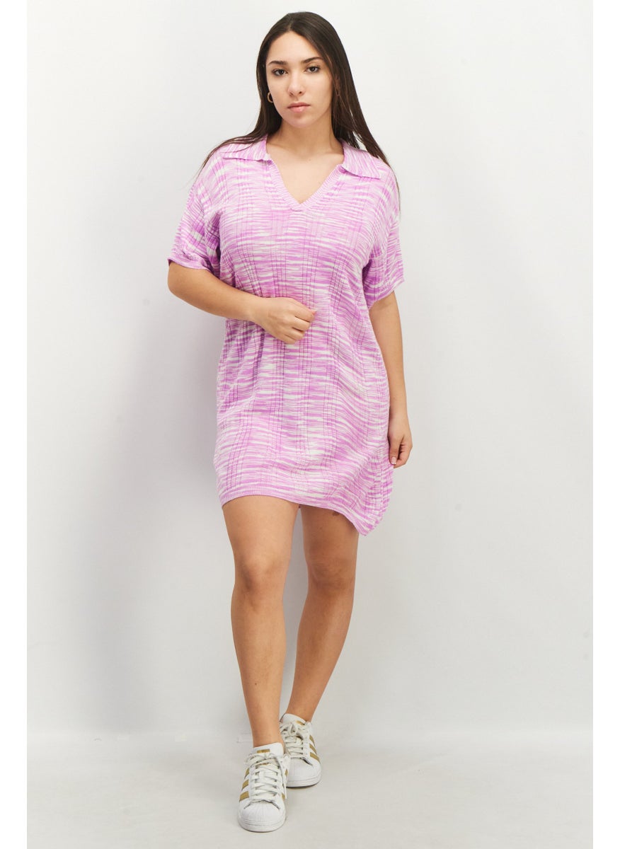 Women Textured Mini Dress, Pink