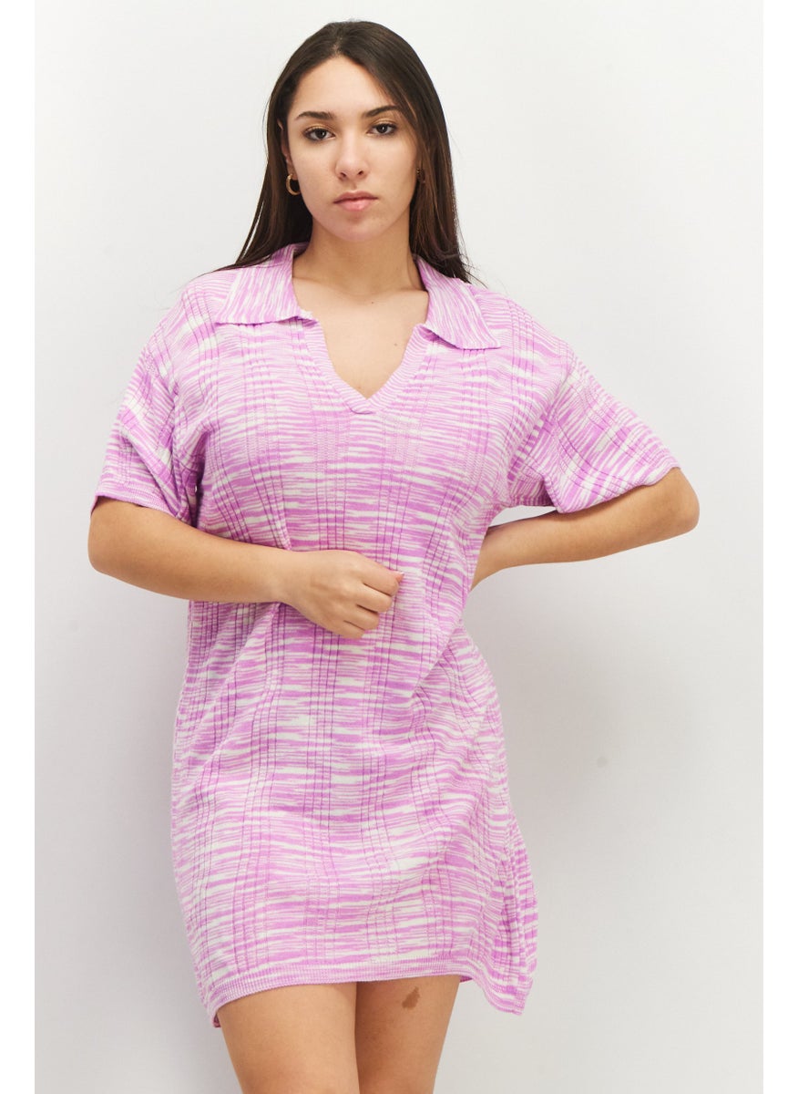 Women Textured Mini Dress, Pink