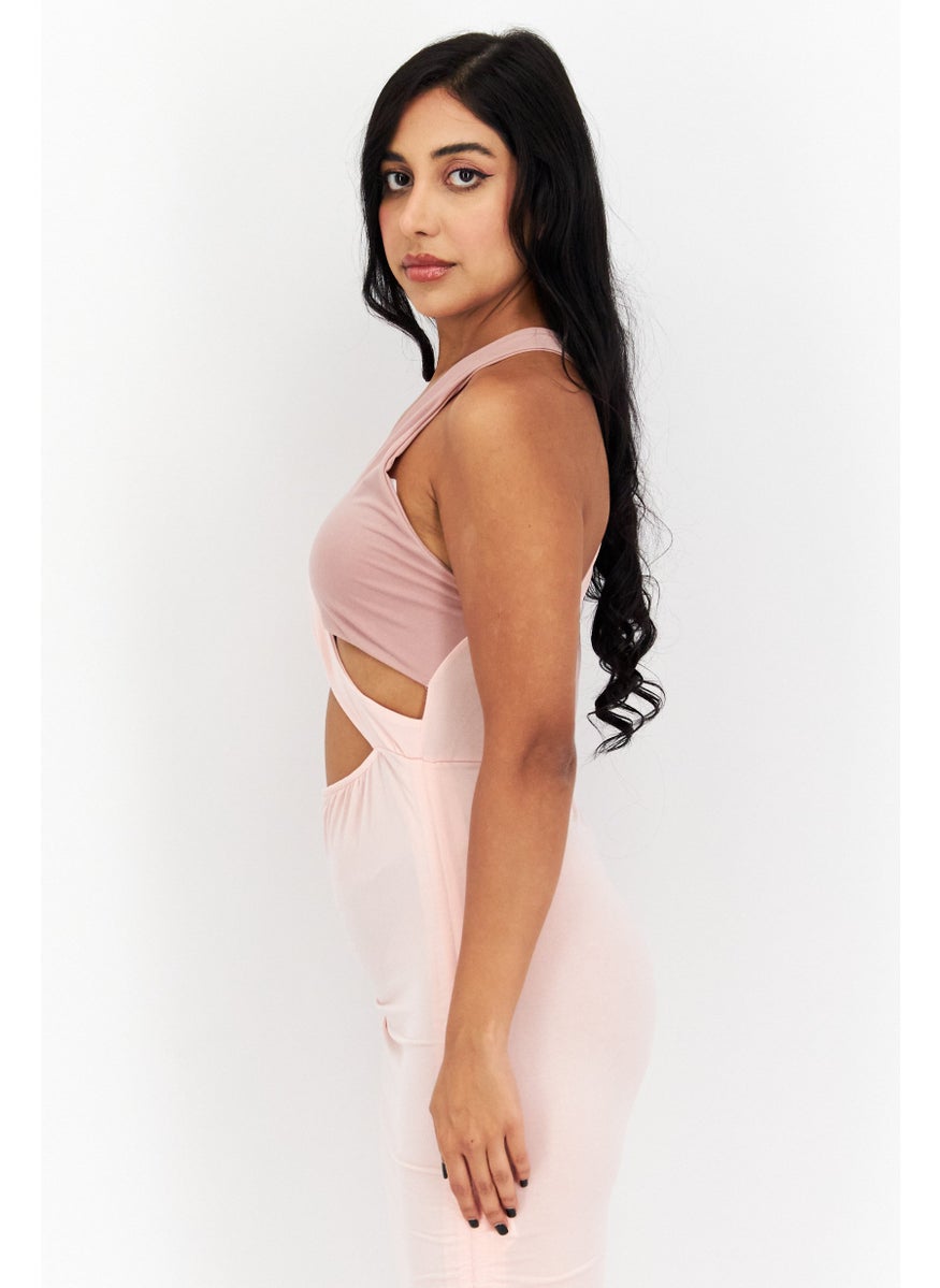 Women Cut Out Mini Casual Dress, Pink Combo