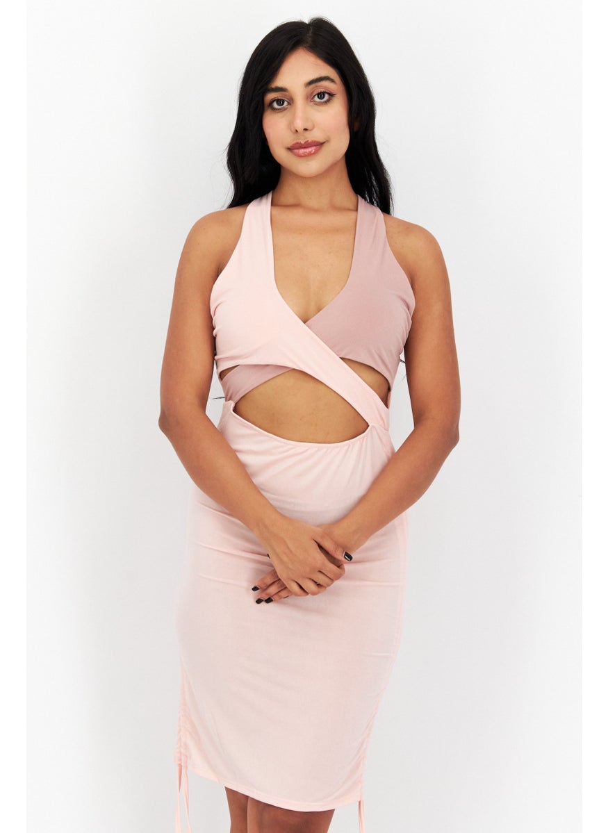 Women Cut Out Mini Casual Dress, Pink Combo