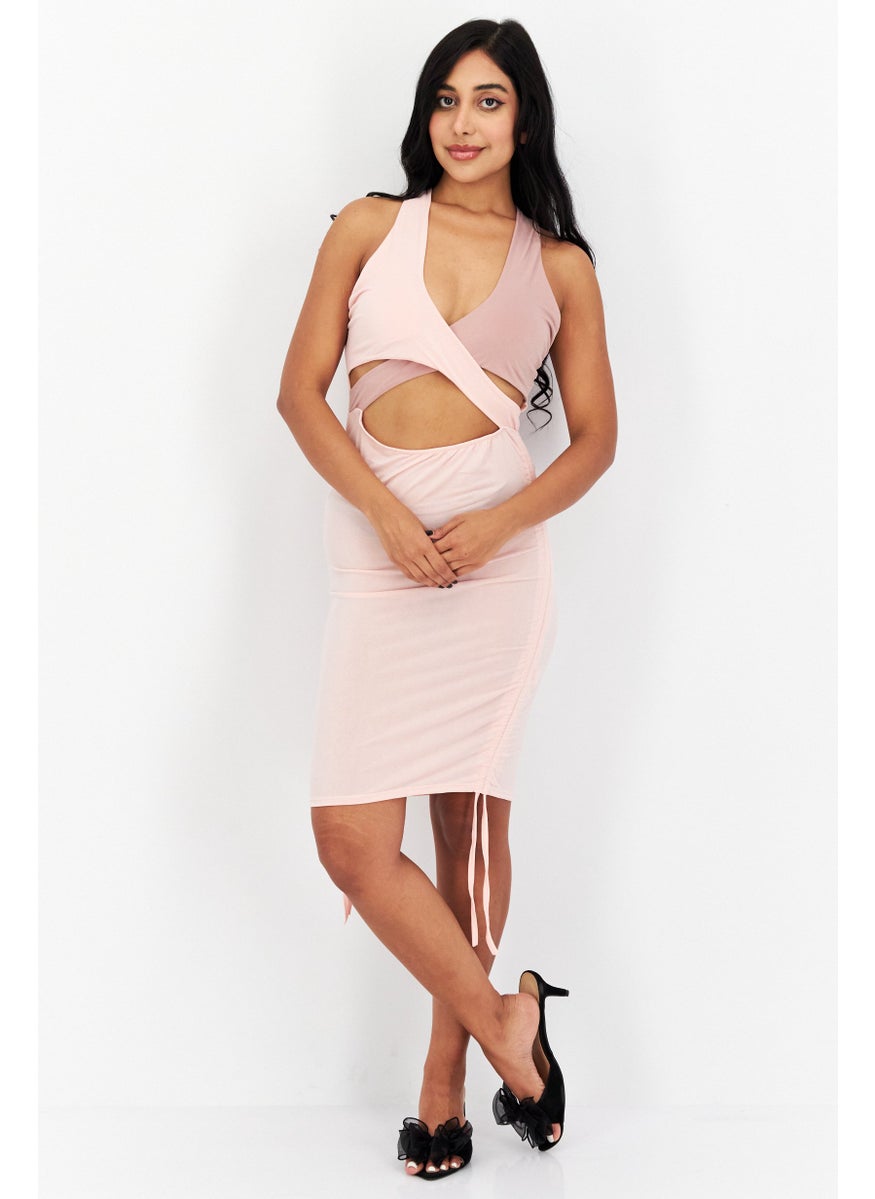 Women Cut Out Mini Casual Dress, Pink Combo