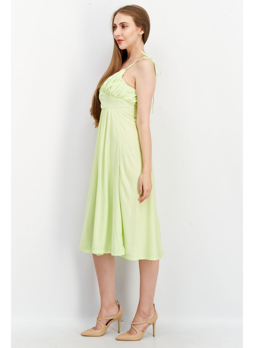 Women Textured Midi Dress, Light Green