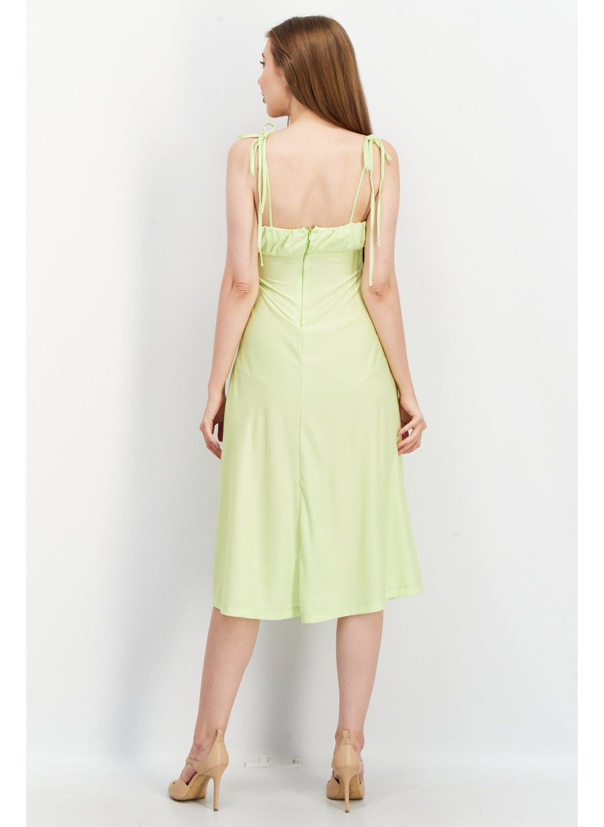 Women Textured Midi Dress, Light Green