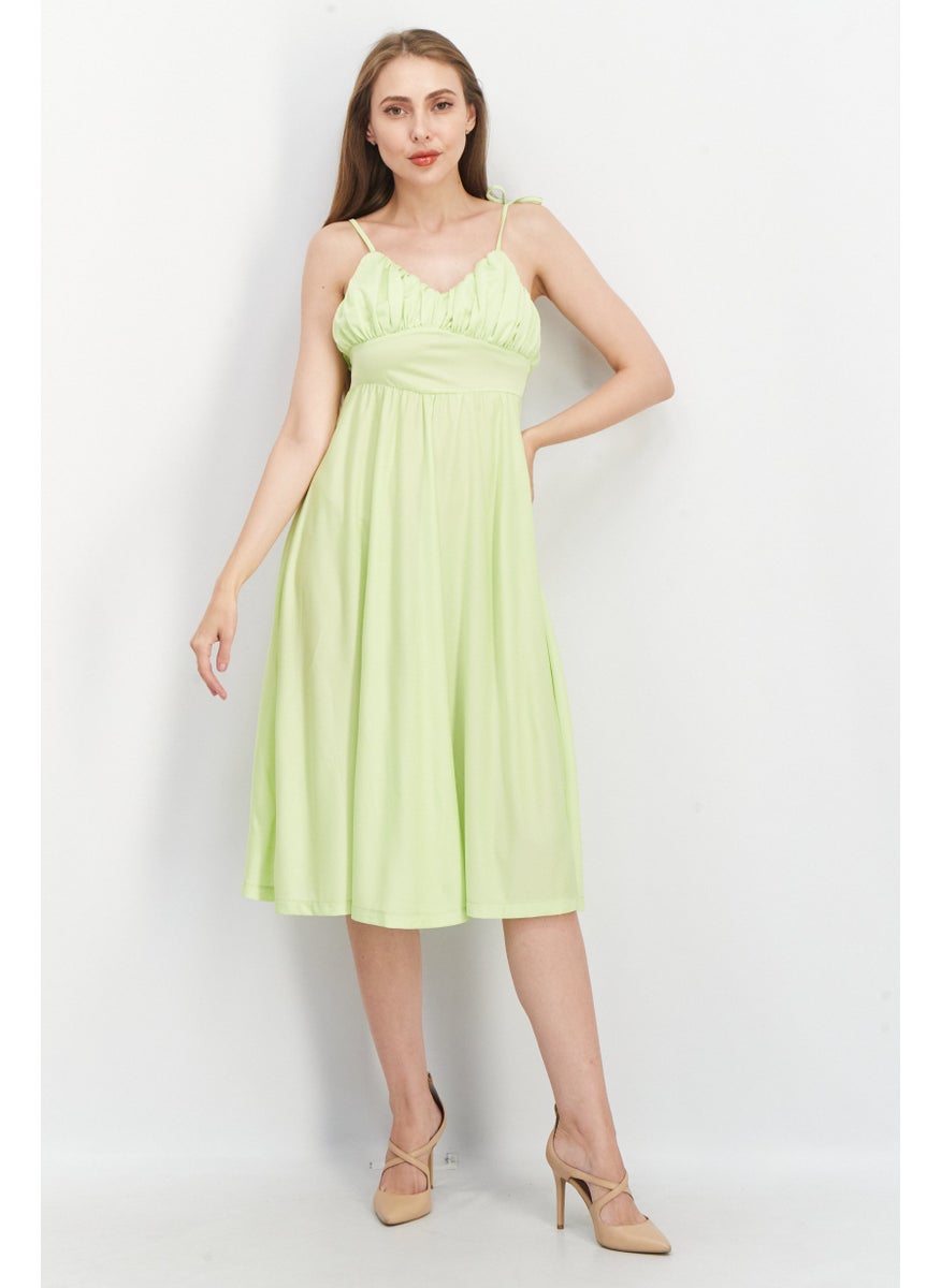 Women Textured Midi Dress, Light Green