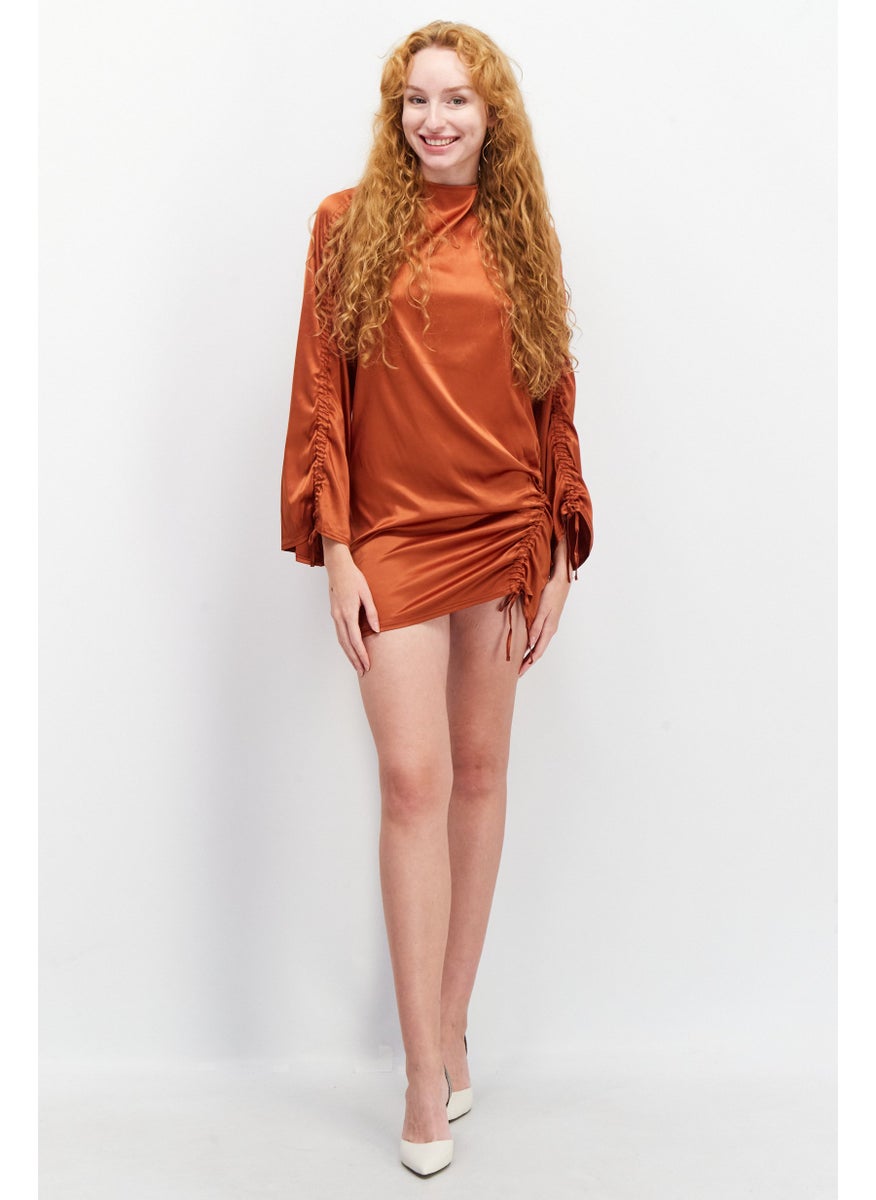 Women Solid Mini Dress, Brown