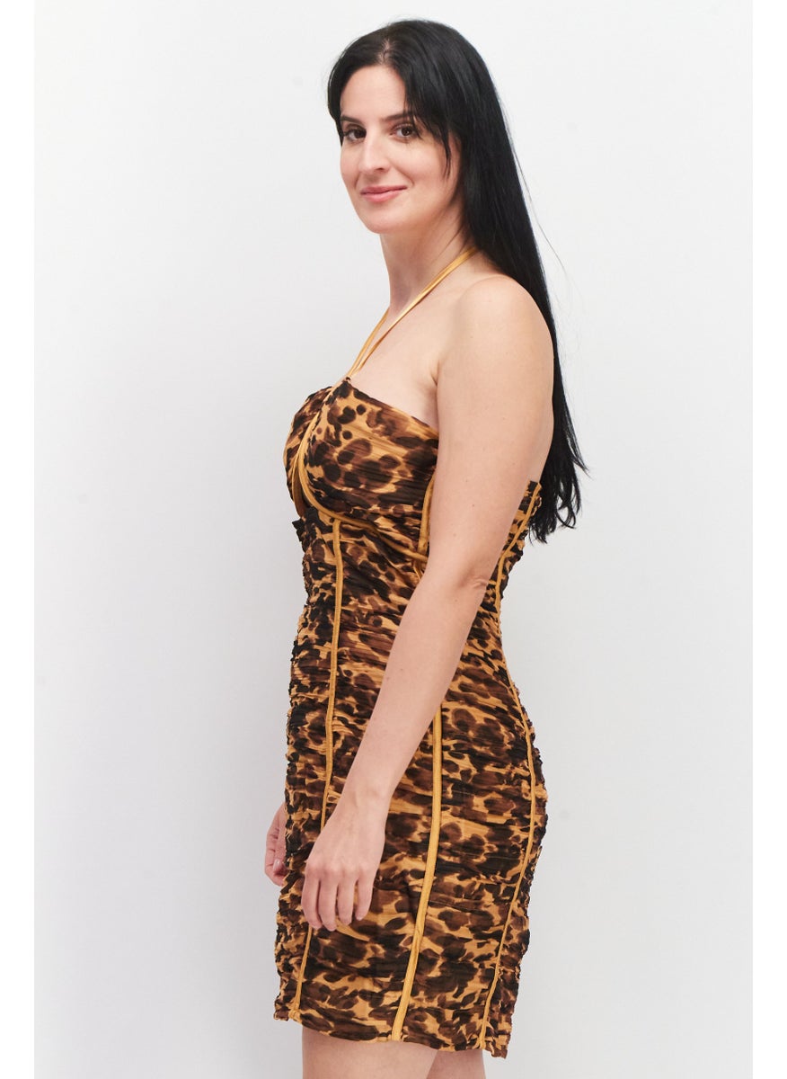 Women Animal Printed Mini Dress, Brown