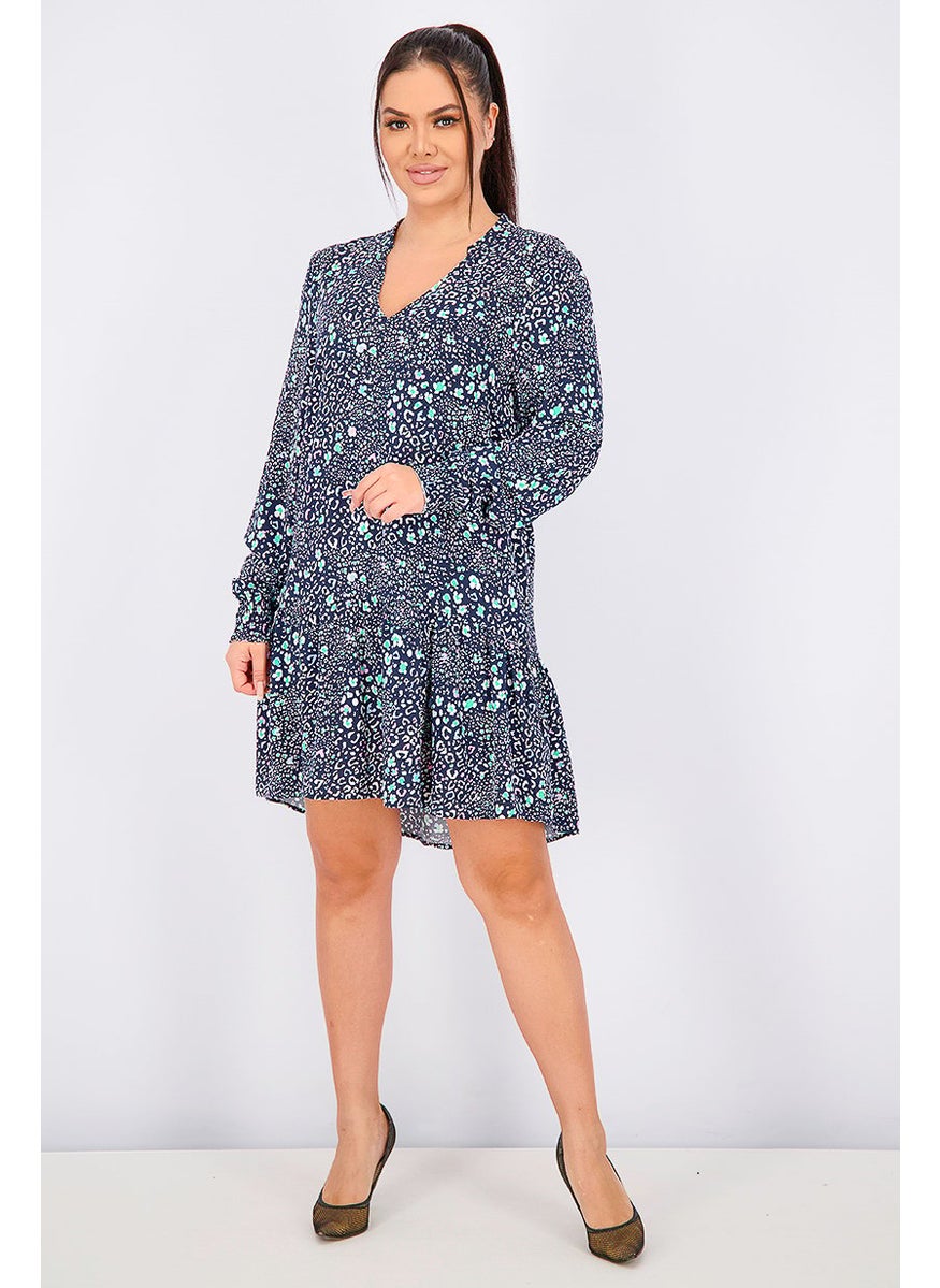 Women Allover Print Min i Dress, Navy Combo