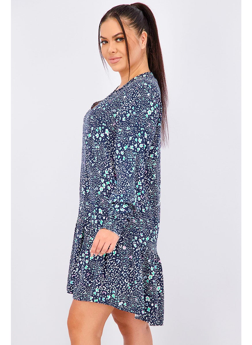 Women Allover Print Min i Dress, Navy Combo