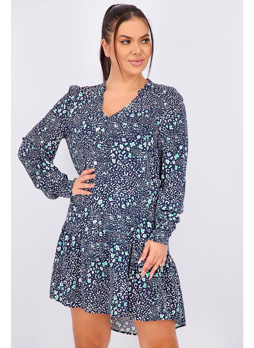 Women Allover Print Min i Dress, Navy Combo