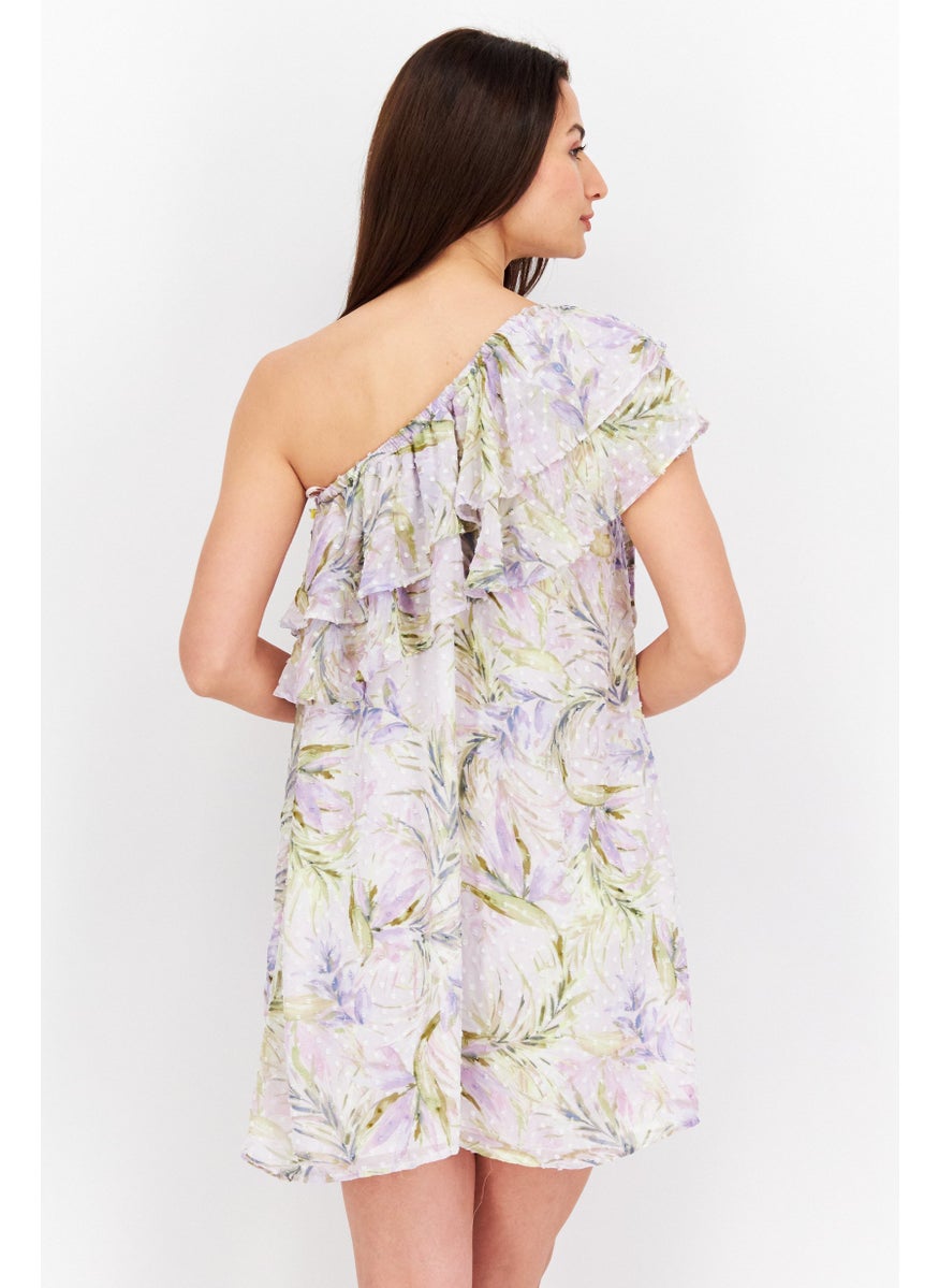 Women Floral Print Mini Dress, White