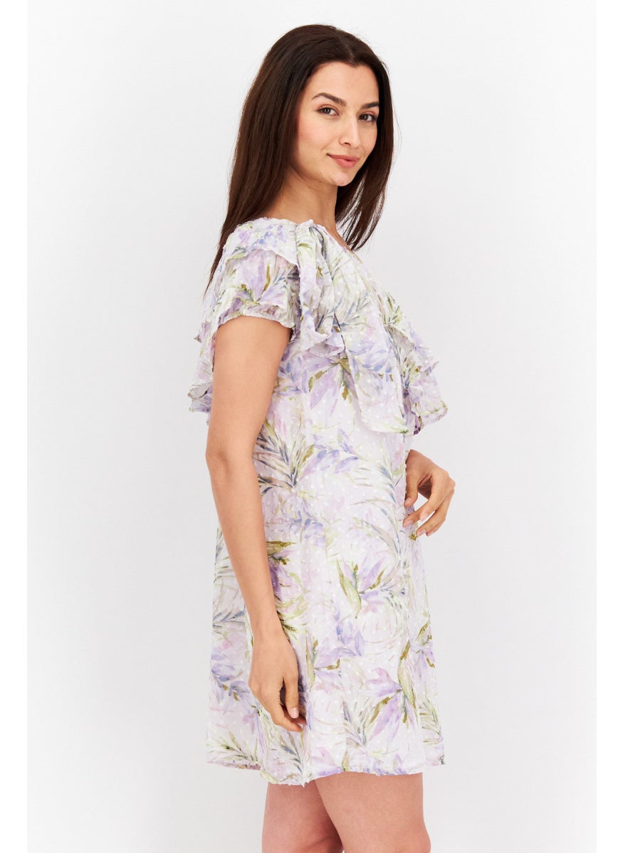 Women Floral Print Mini Dress, White