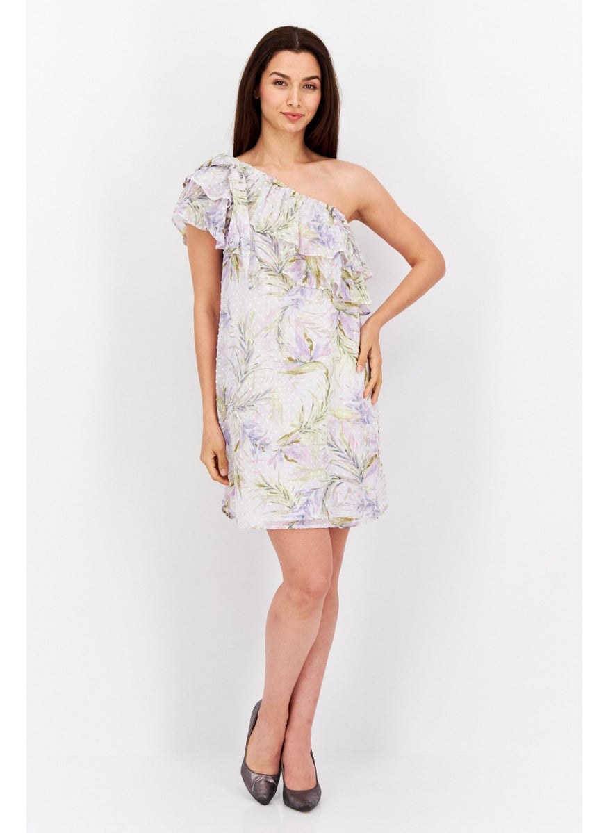 Women Floral Print Mini Dress, White