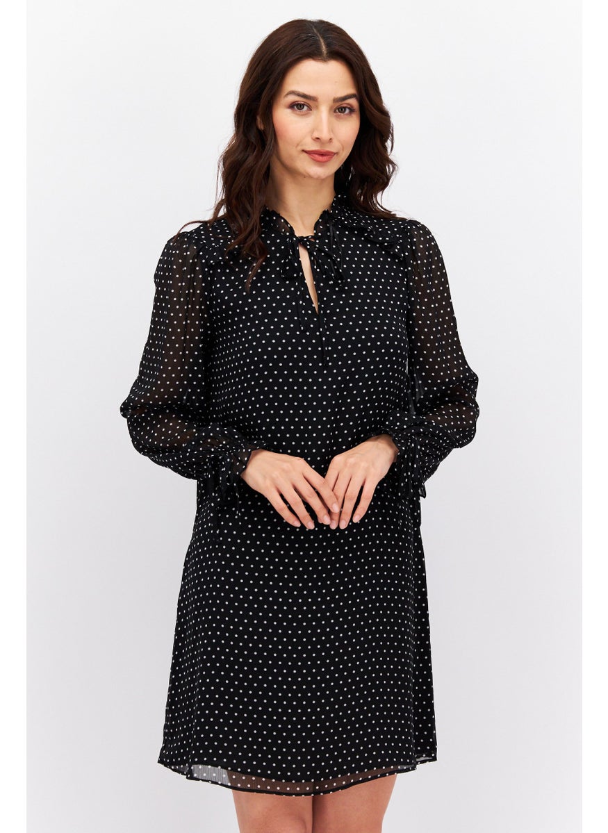 Women Polka Dot Mini Dress, Black
