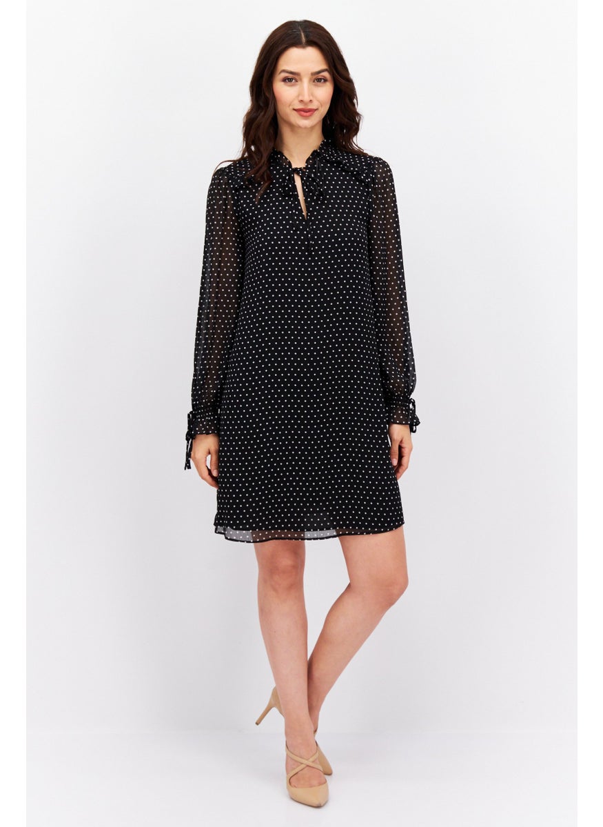 Women Polka Dot Mini Dress, Black