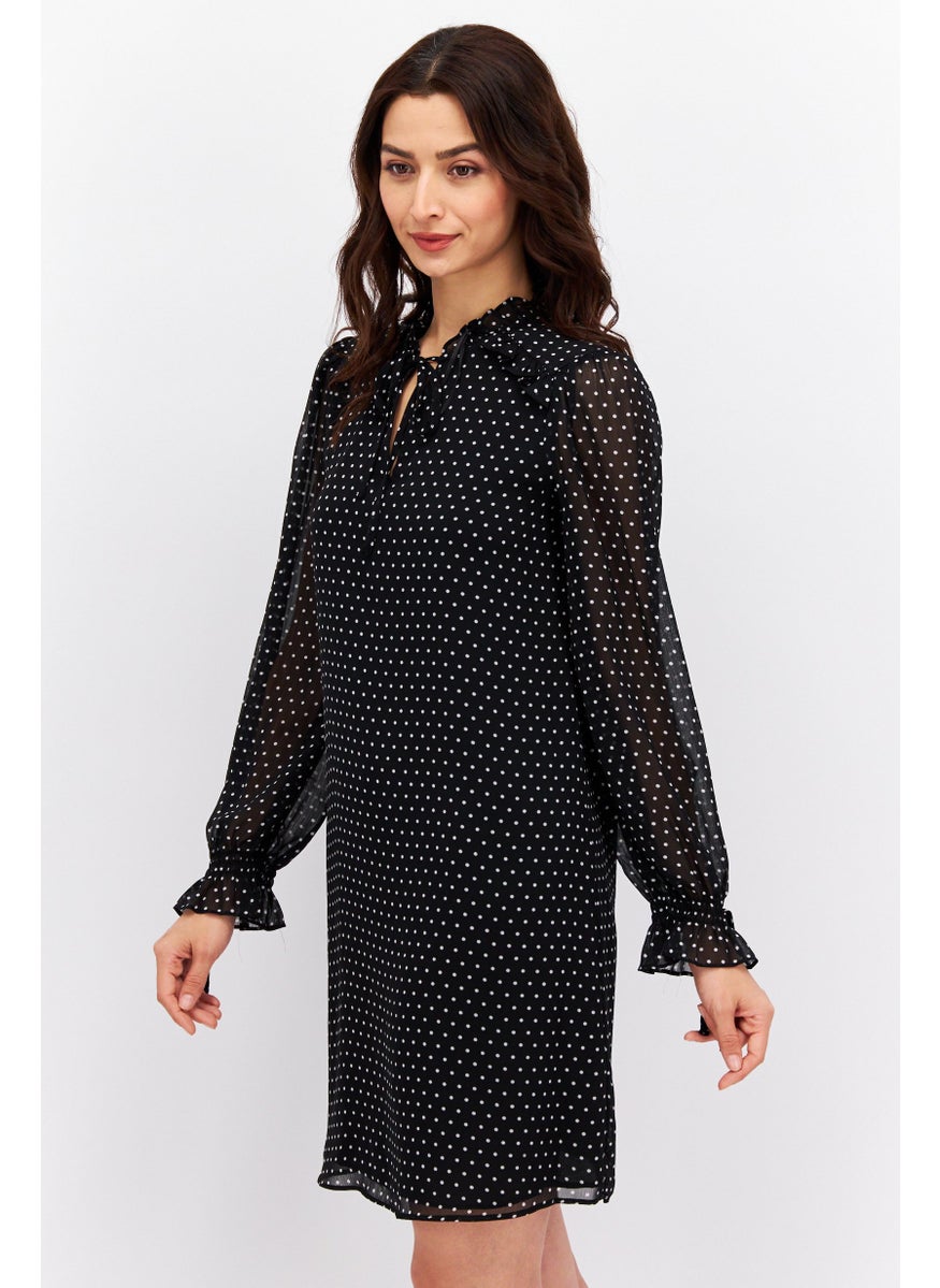 Women Polka Dot Mini Dress, Black