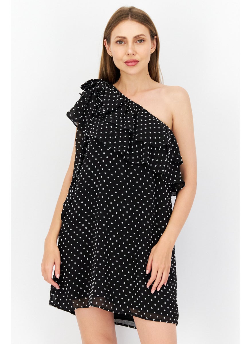 Women Polka Dot Mini Dress, Black