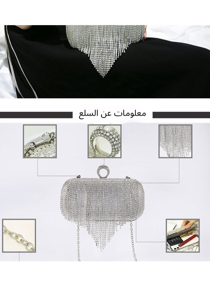 Evening Clutch Bag with Tassels, Rhinestone-Embellished Handbag, Bridal Crossbody Purse for Women, Party and Wedding Handbag