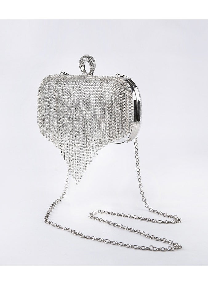 Evening Clutch Bag with Tassels, Rhinestone-Embellished Handbag, Bridal Crossbody Purse for Women, Party and Wedding Handbag