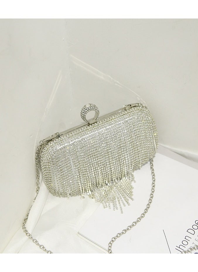 Evening Clutch Bag with Tassels, Rhinestone-Embellished Handbag, Bridal Crossbody Purse for Women, Party and Wedding Handbag