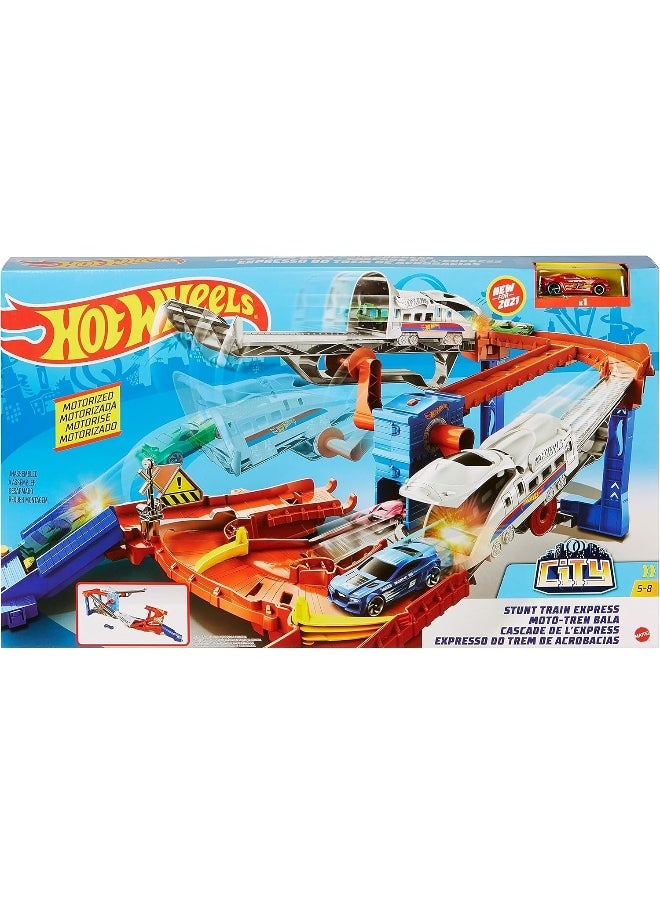 Hot Wheels City Stunt Train Express With Stunting Trains For Kids 4 To 8 Years Old