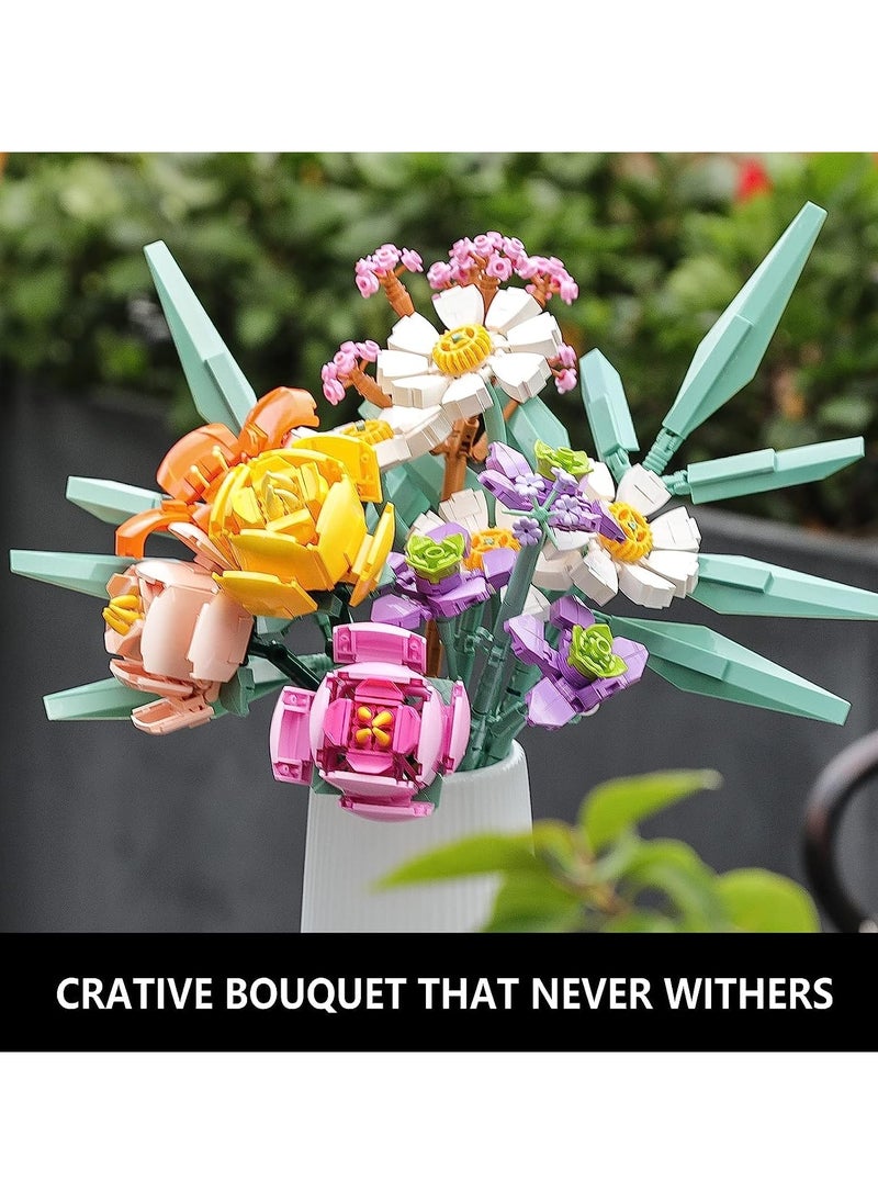 10 Ideas Flowers Bouquet Building Set, Plant Display Decor Set for The Home or Office, Creative Gift for Adults and Age 14+