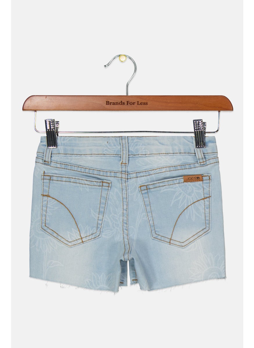 Kids Girl Washed Denim Shorts,Blue