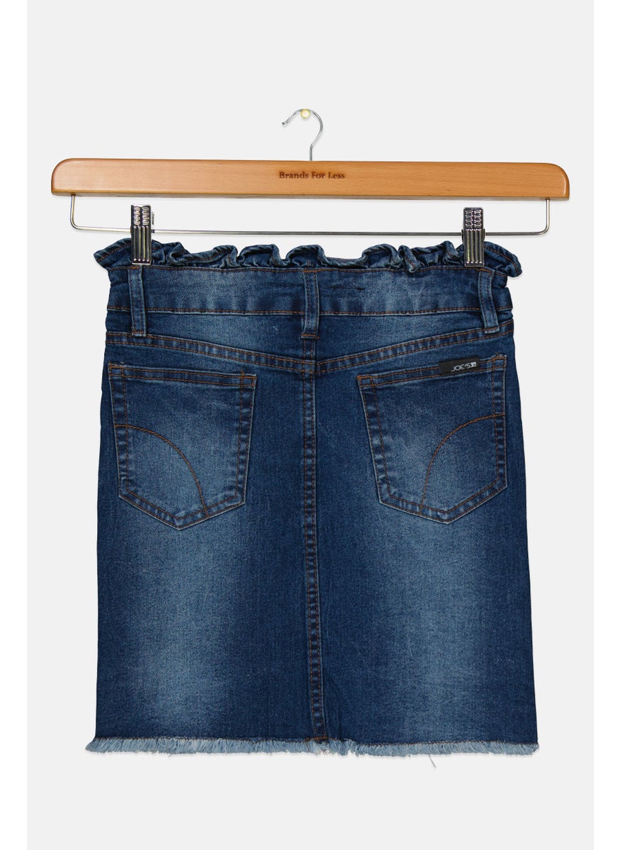 Kids Girl Washed Denim Skirt, Navy