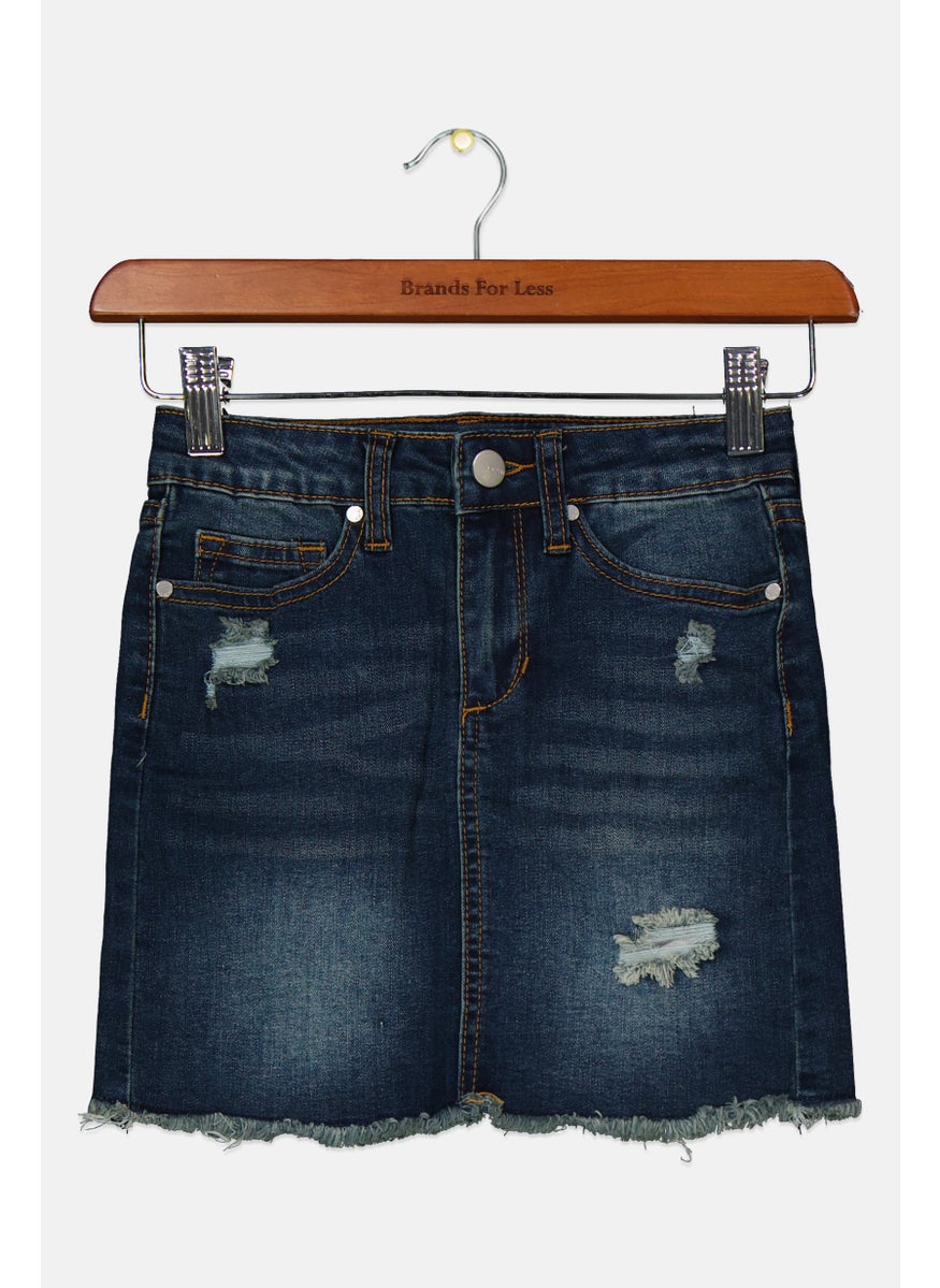 Kids Girl Ripped Denim Skirts, Blue