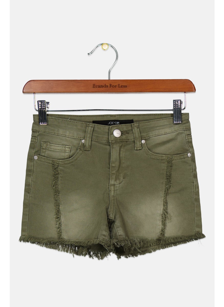 Kids Girl Solid Denim Shorts, Olive