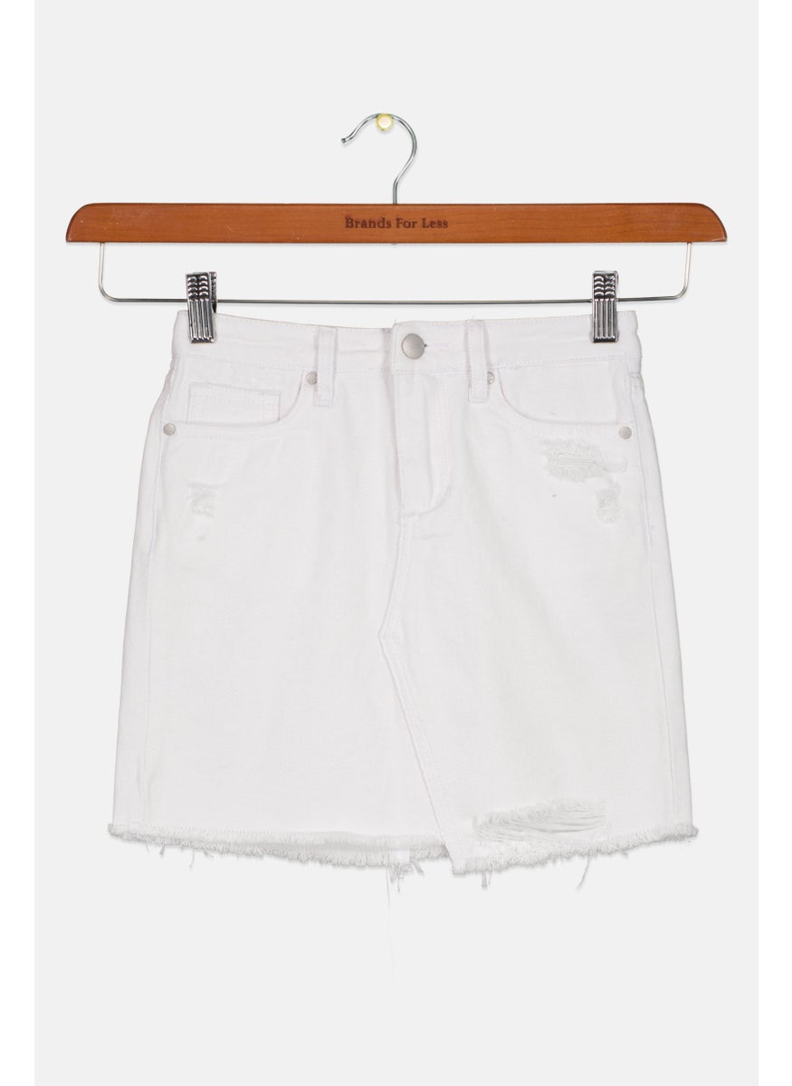 Kids Girl Rip Denim Skirt, White